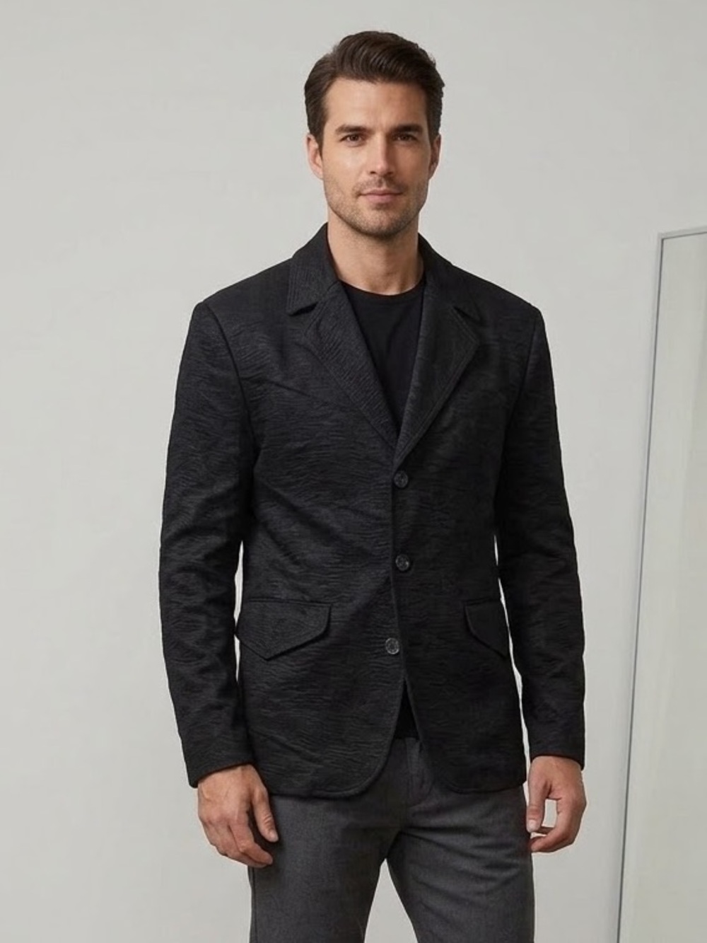 NWT Guess Jeans Men's Black Sport Coat with Burgundy Lining, Size Large Corduroy